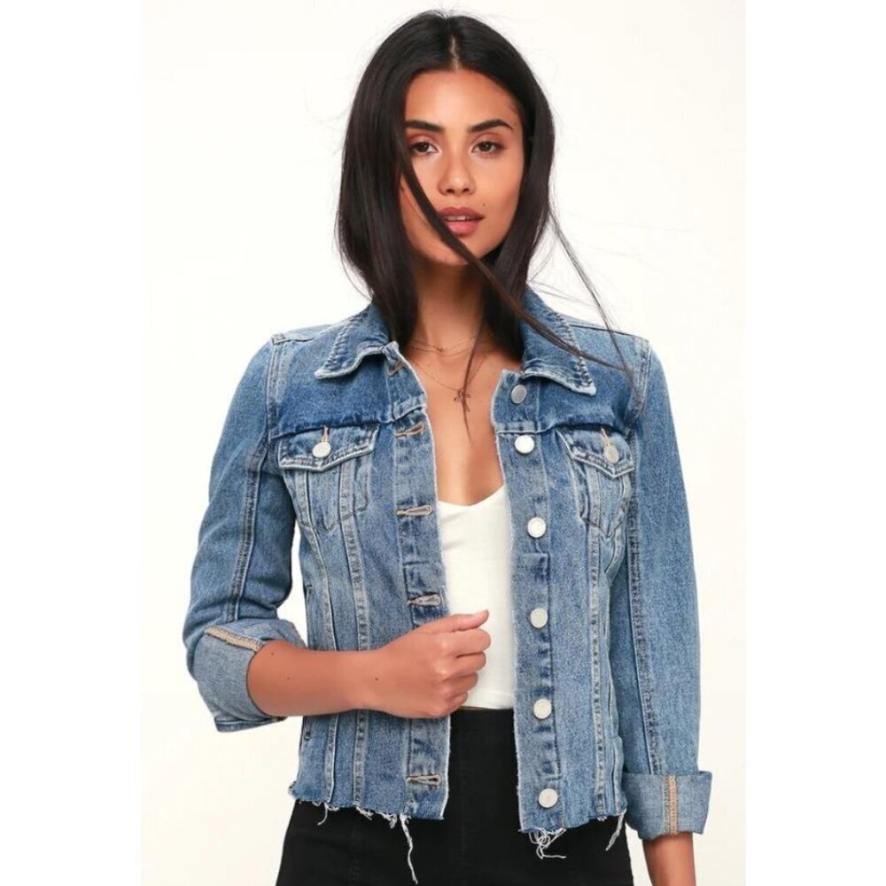 Blank NYC Fitted Light Wash Raw Hem Denim Jean Jacket In Traffic Jam Size XS